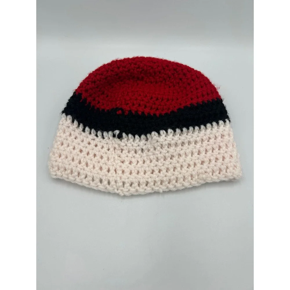 Handmade Crochet‎ Poke Ball Beanie Kids Red White Black Anime Knit Hat